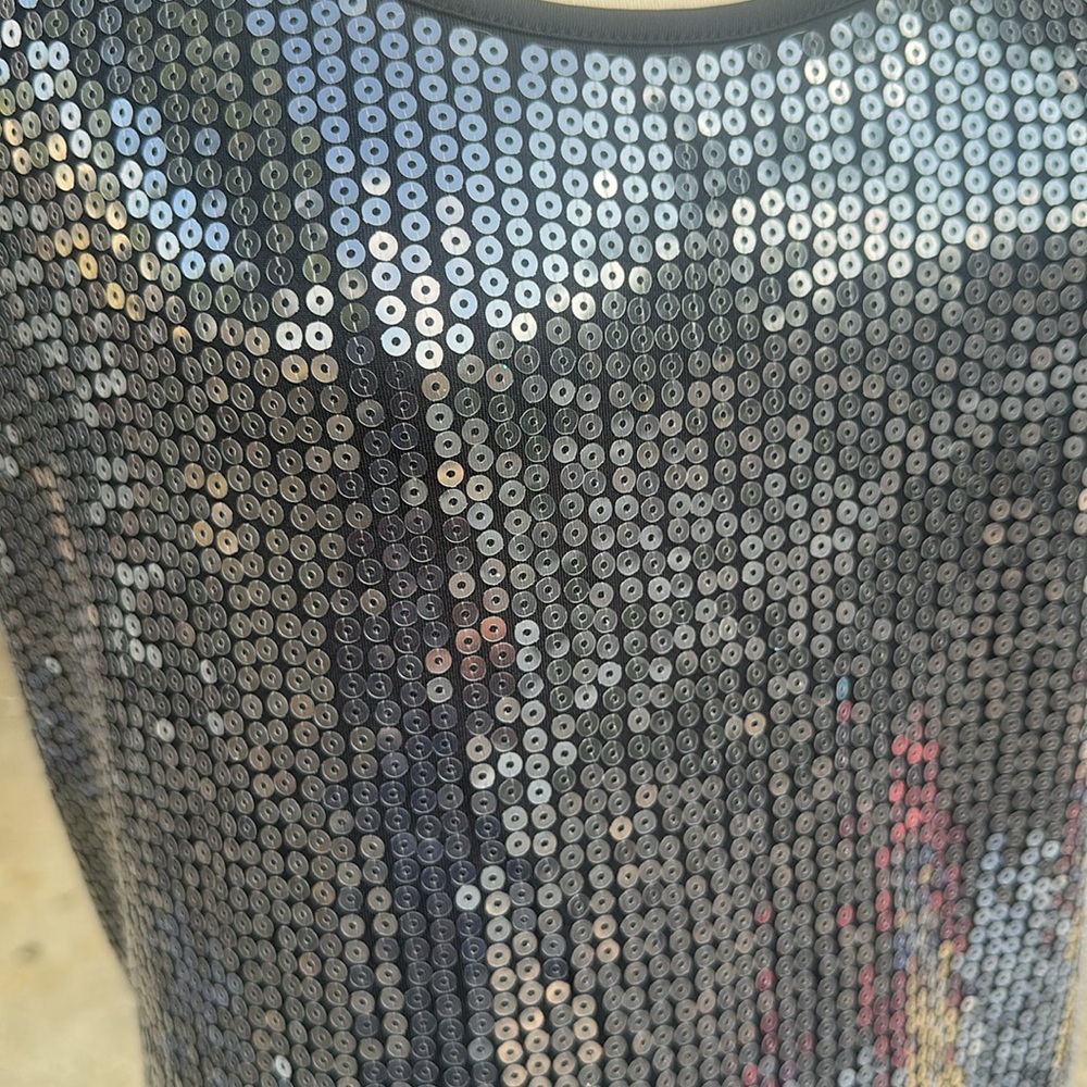Joan Rivers Sequin Stretch Tank Black L Sleeveless Shell Scoop Neck Cocktail NEW - Picture 2 of 5